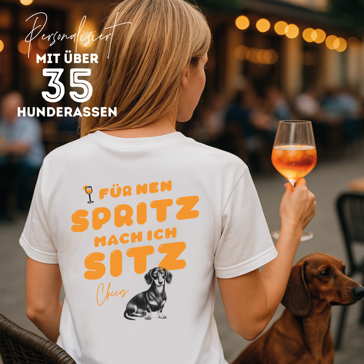 Organic T-Shirt: „Für 'nen Spritz mach ich sitz" Lieblingshund