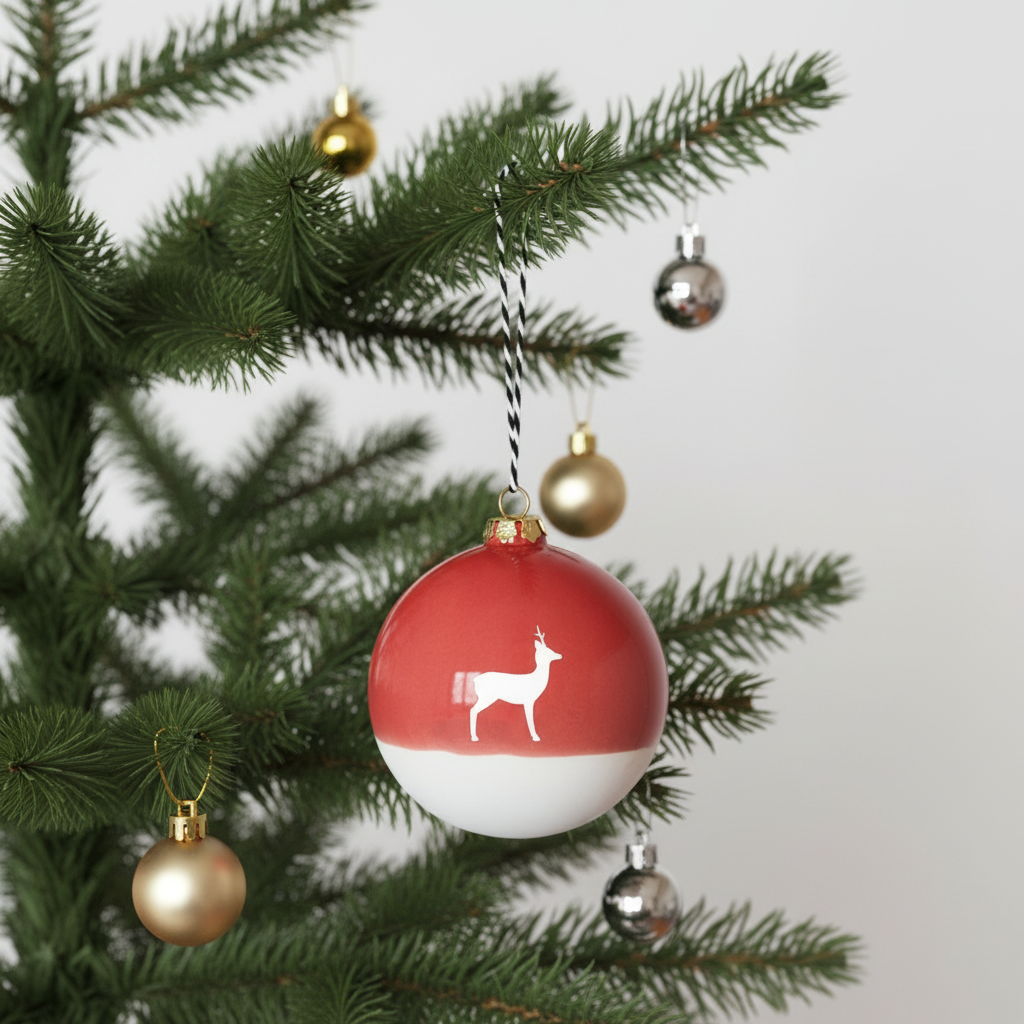 Große Christbaumkugel Reh Ruby Red