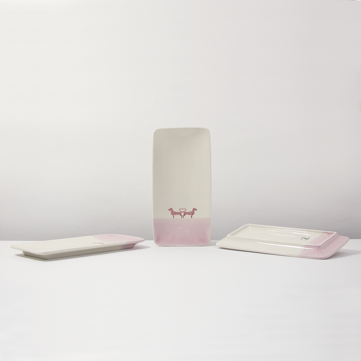 Cake Plate Dachshund Love Rose