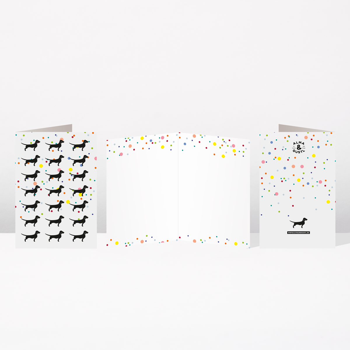 Klappkarte Dackelmeute Confetti