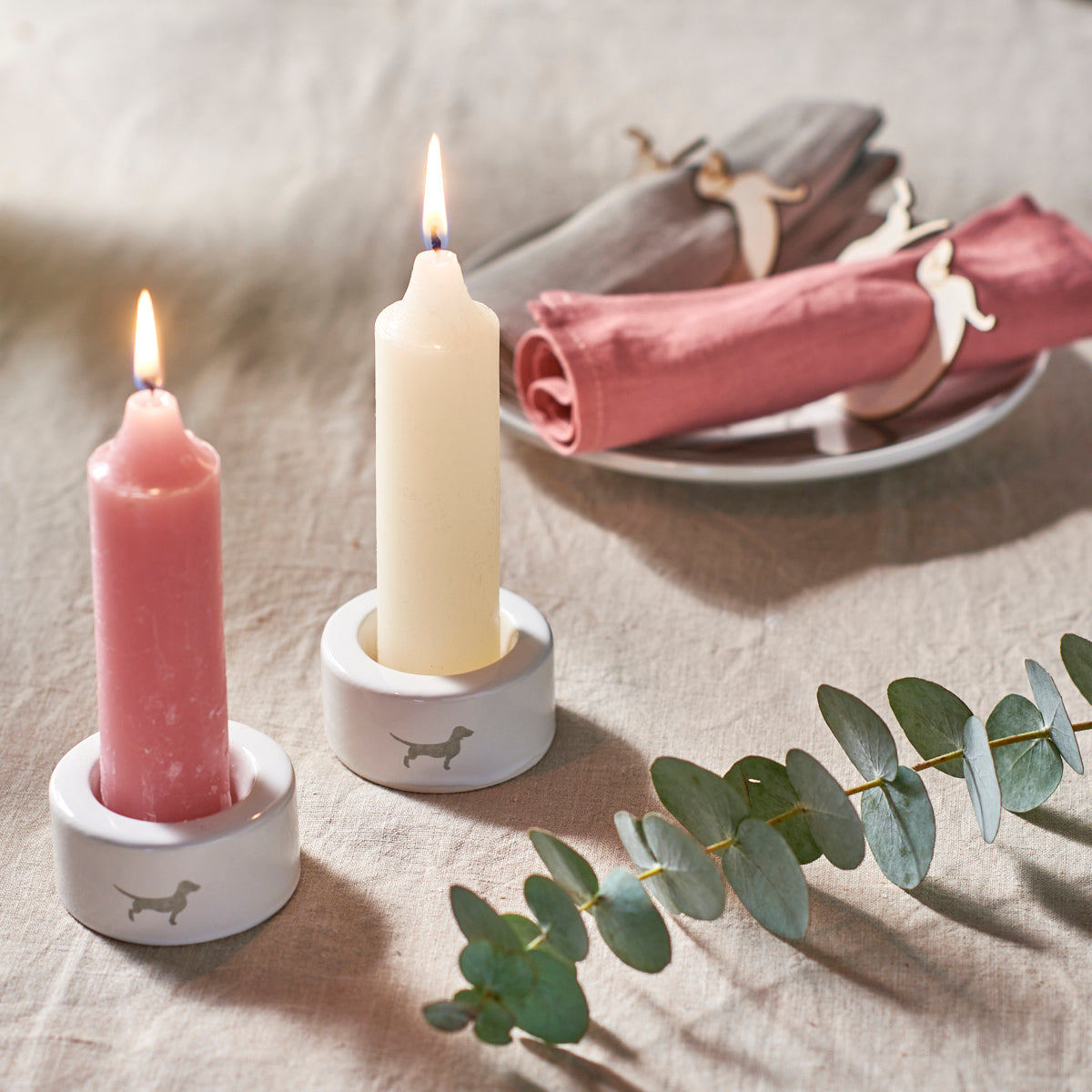 Alma & Gustl Stoff Kerzenhalter Teelicht Dackel Klein aber Fein