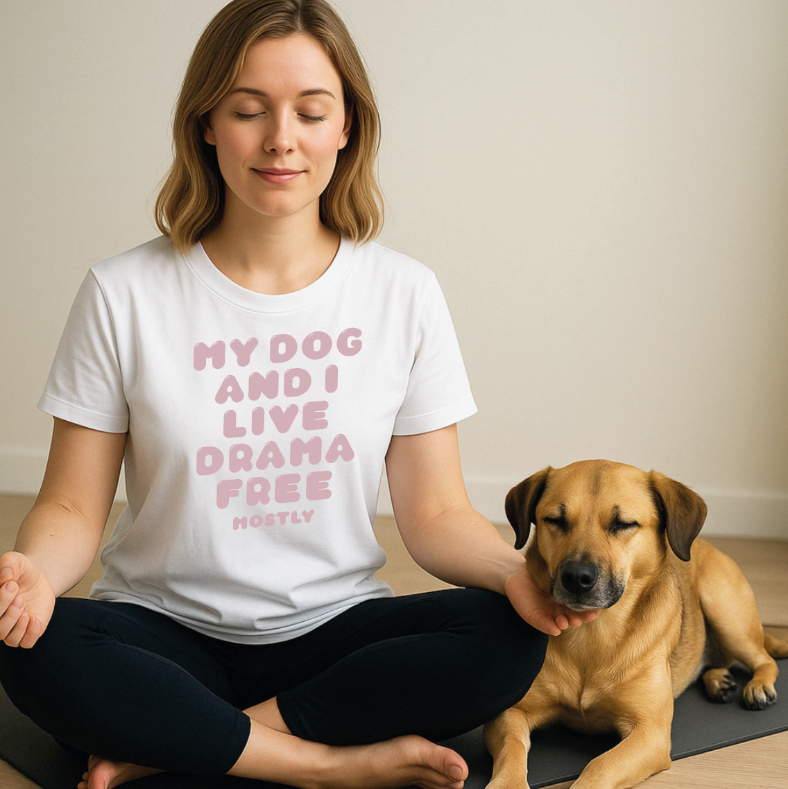 Organic T-Shirt: „My dog and I live drama free, mostly"