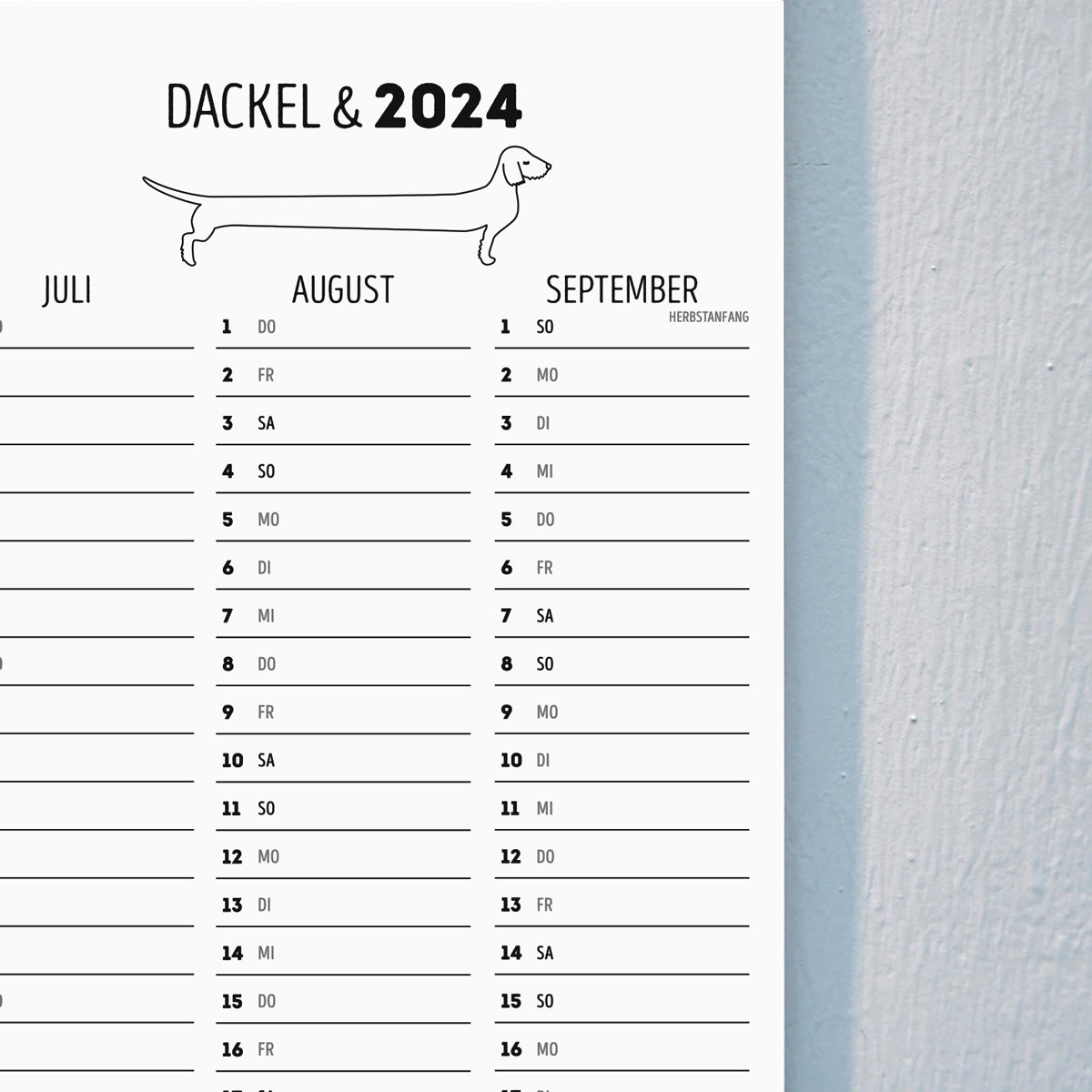 Kalenderblatt für das ganze Jahr 2024